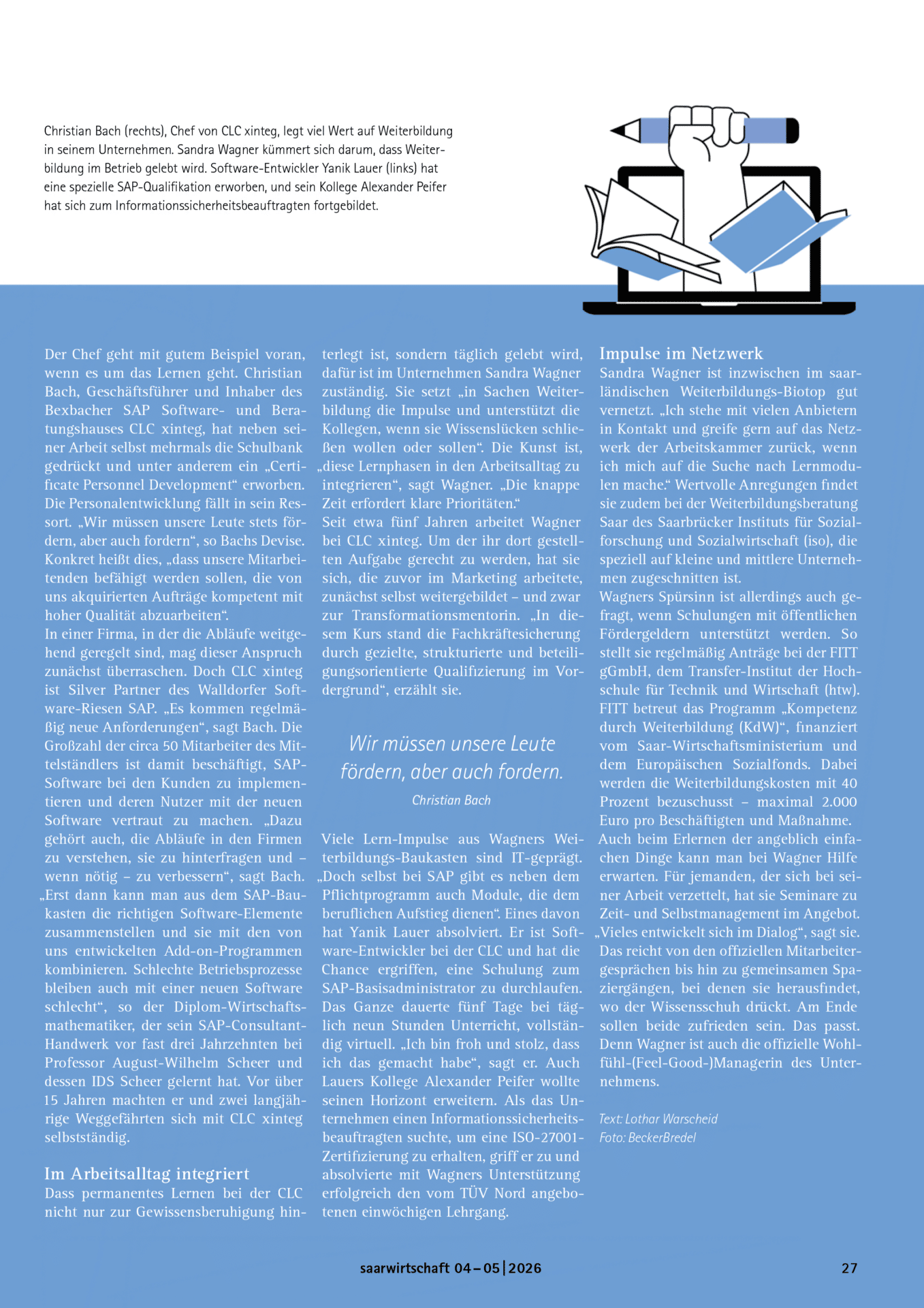 Bericht aus der Saarwirtschaft über die Weiterbildung bei der CLC