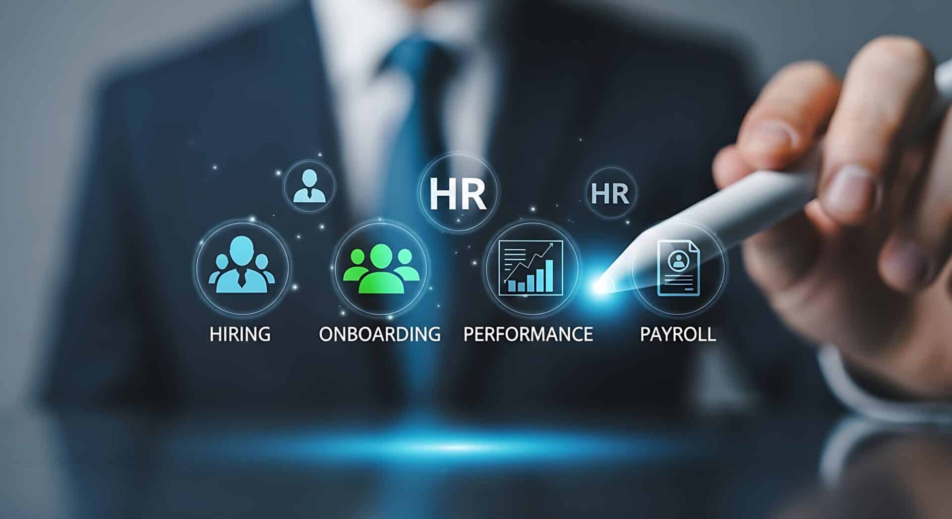 Konzept für das Personalmanagement mit digitaler Schnittstelle und einer zeigenden Hand