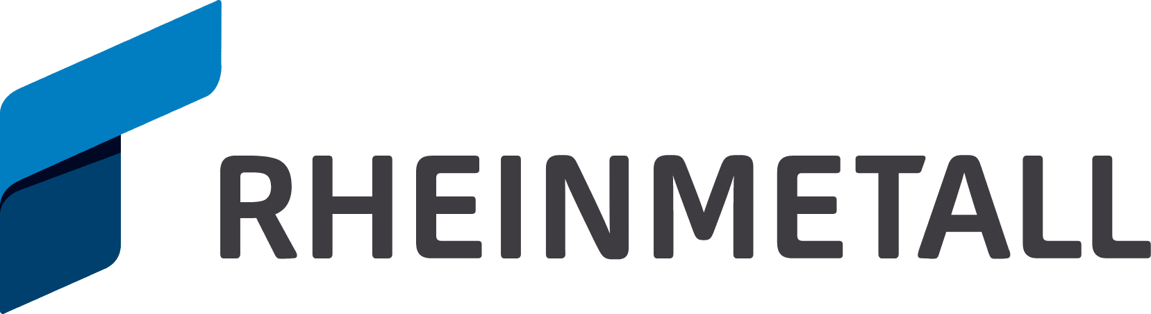 Rheinmetall-Logo mit schwarzem Schriftzug „Rheinmetall“ und stilisiertem quadratischen Markensymbol.