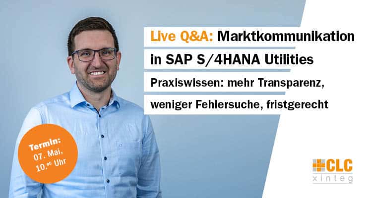 Bild von Pascal Merg, darüber Text: Live Q&A: Live Q&A: Marktkommunikation in SAP S/4HANA Utilities